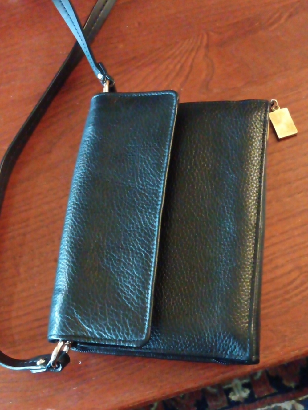 Everyday Black Leather Crossbody Wallet - Hands-Free Organizer